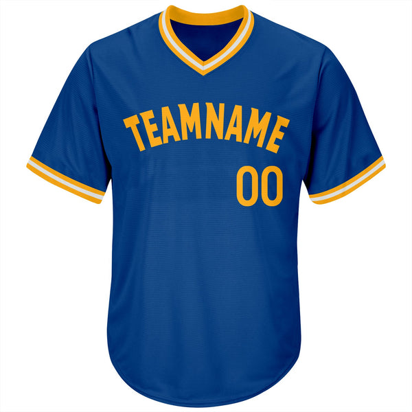 Custom Royal Gold-White Authentic Throwback Rib-Knit Baseball Jersey Shirt alternate