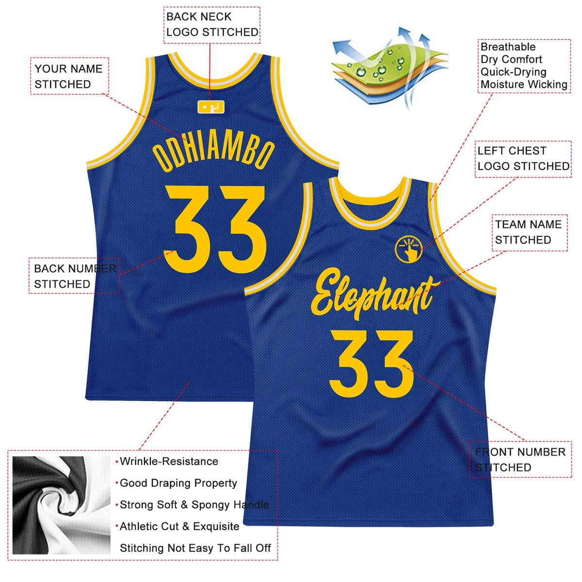 Custom Royal Gold-White Authentic Throwback Basketball Jersey - Front