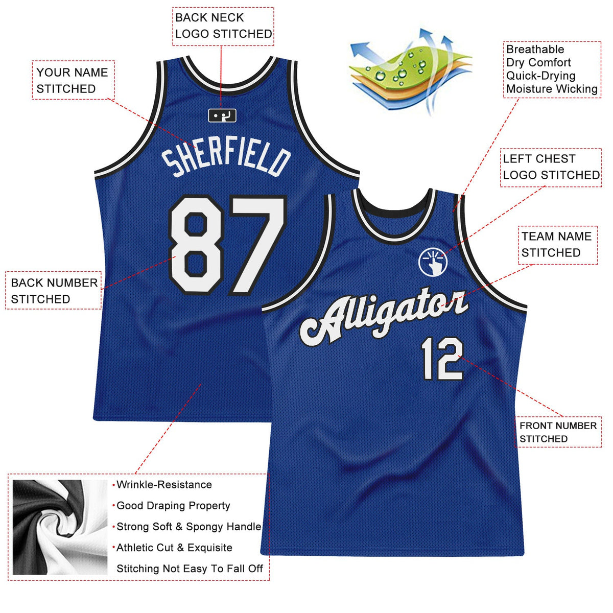 Custom Royal White-Black Authentic Throwback Basketball Jersey - Back