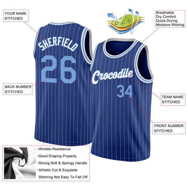 Custom Royal White Pinstripe Light Blue-White Authentic Basketball Jersey alternate