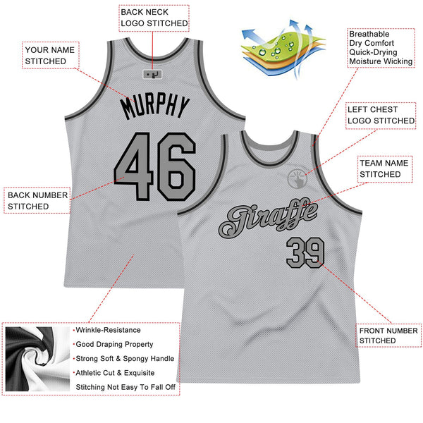 Custom Gray Steel Gray-Black Authentic Throwback Basketball Jersey alternate