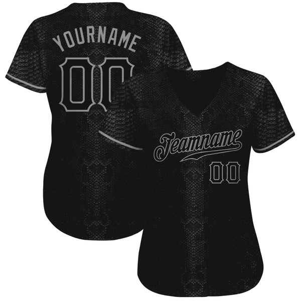 Custom Black Snakeskin Black-Gray 3D Pattern Design Authentic Baseball Jersey alternate