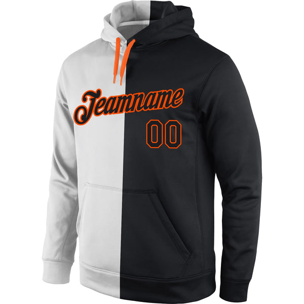 Custom Stitched White Black-Orange Split Fashion Sports Pullover Sweatshirt Hoodie alternate