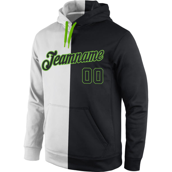 Custom Stitched White Black-Neon Green Split Fashion Sports Pullover Sweatshirt Hoodie alternate