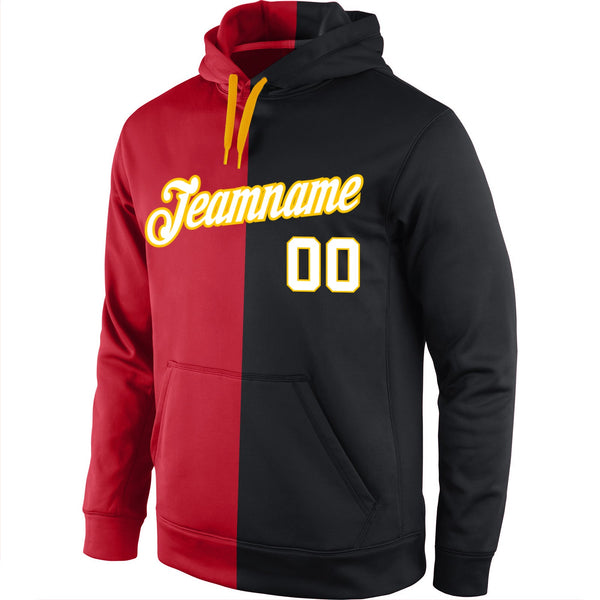 Custom Stitched Red White-Black Split Fashion Sports Pullover Sweatshirt Hoodie alternate