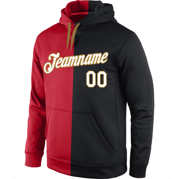 Custom Stitched Red White-Black Split Fashion Sports Pullover Sweatshirt Hoodie alternate