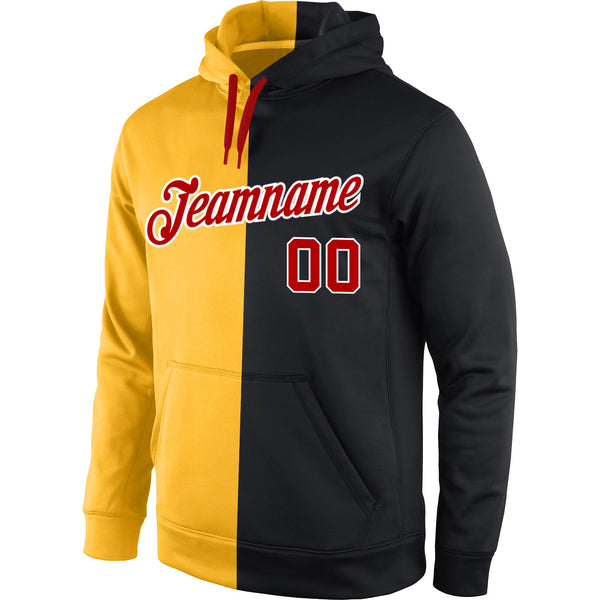 Custom Stitched Gold Red-Black Split Fashion Sports Pullover Sweatshirt Hoodie alternate