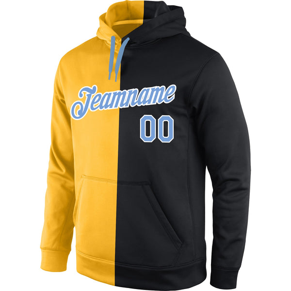 Custom Stitched Gold Light Blue-Black Split Fashion Sports Pullover Sweatshirt Hoodie alternate