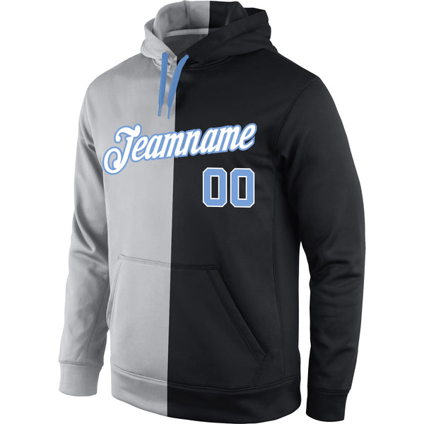Custom Stitched Gray Light Blue-Black Split Fashion Sports Pullover Sweatshirt Hoodie alternate