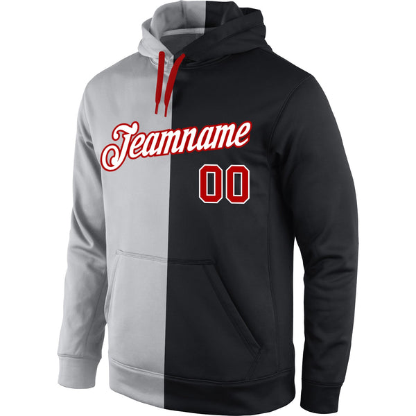 Custom Stitched Gray Red-Black Split Fashion Sports Pullover Sweatshirt Hoodie alternate