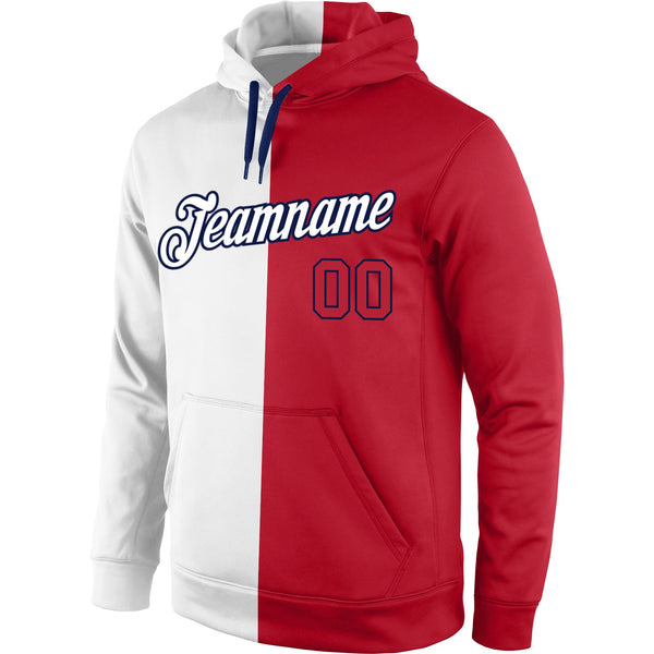 Custom Stitched White Red-Navy Split Fashion Sports Pullover Sweatshirt Hoodie alternate