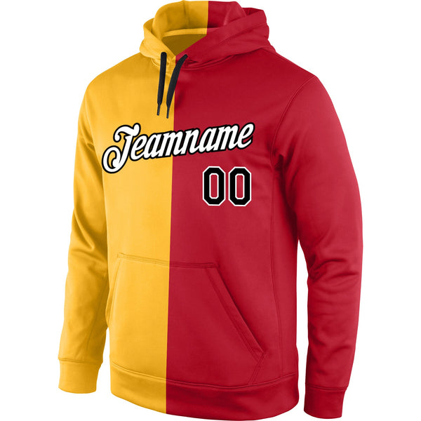 Custom Stitched Gold Black-Red Split Fashion Sports Pullover Sweatshirt Hoodie alternate