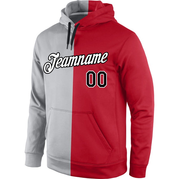 Custom Stitched Gray Black-Red Split Fashion Sports Pullover Sweatshirt Hoodie alternate