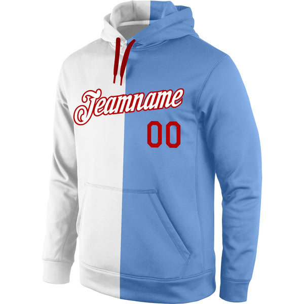 Custom Stitched White Light Blue-Red Split Fashion Sports Pullover Sweatshirt Hoodie alternate