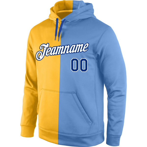 Custom Stitched Gold Royal-Light Blue Split Fashion Sports Pullover Sweatshirt Hoodie alternate