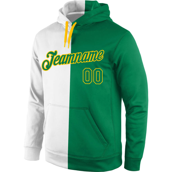Custom Stitched White Kelly Green-Gold Split Fashion Sports Pullover Sweatshirt Hoodie alternate