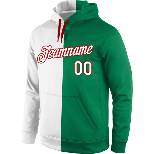 Custom Stitched Kelly Green White-Red Split Fashion Sports Pullover Sweatshirt Hoodie alternate