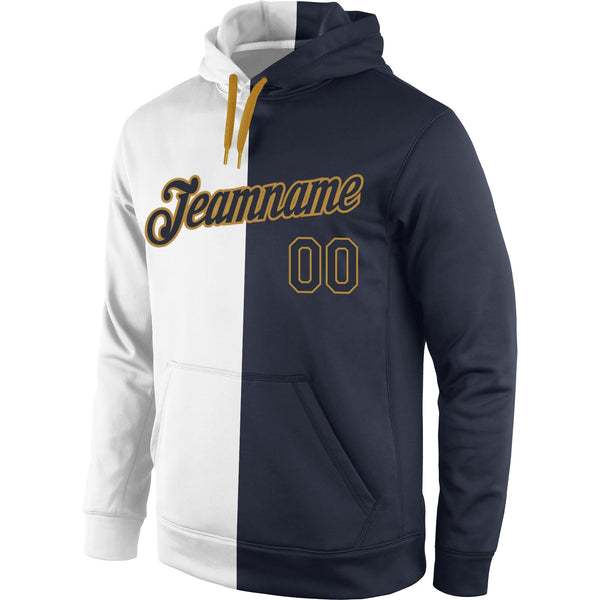 Custom Stitched White Navy-Old Gold Split Fashion Sports Pullover Sweatshirt Hoodie alternate