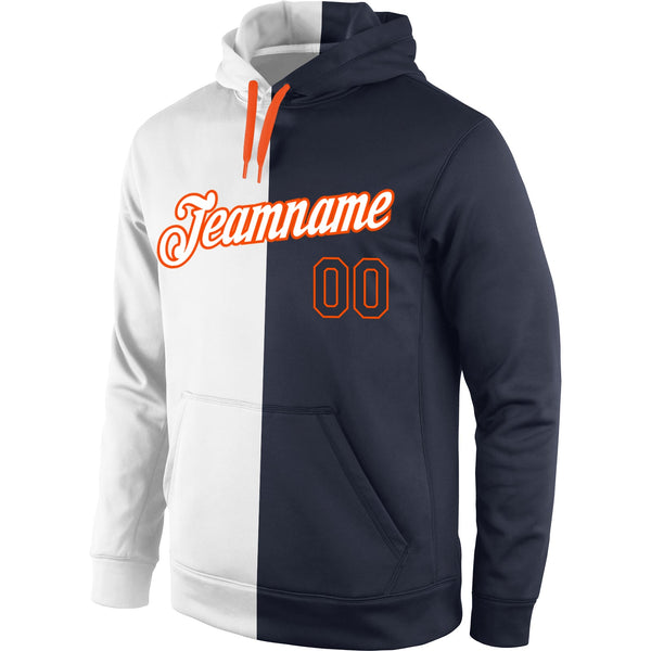 Custom Stitched White Navy-Orange Split Fashion Sports Pullover Sweatshirt Hoodie alternate
