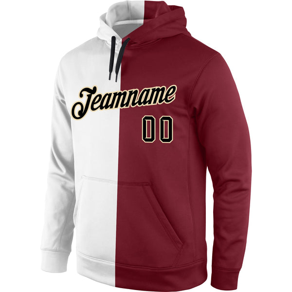 Custom Stitched White Black-Crimson Split Fashion Sports Pullover Sweatshirt Hoodie alternate