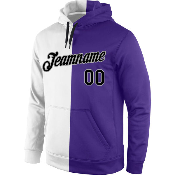 Custom Stitched White Black-Purple Split Fashion Sports Pullover Sweatshirt Hoodie alternate