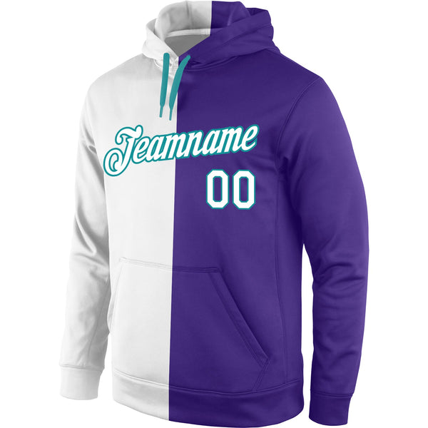 Custom Stitched Purple White-Aqua Split Fashion Sports Pullover Sweatshirt Hoodie alternate