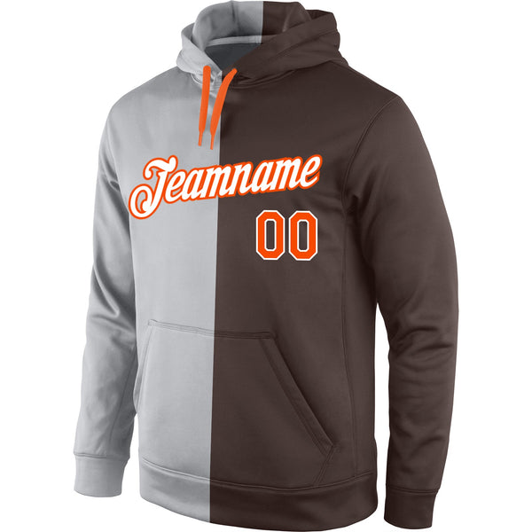 Custom Stitched Gray Orange-Brown Split Fashion Sports Pullover Sweatshirt Hoodie alternate