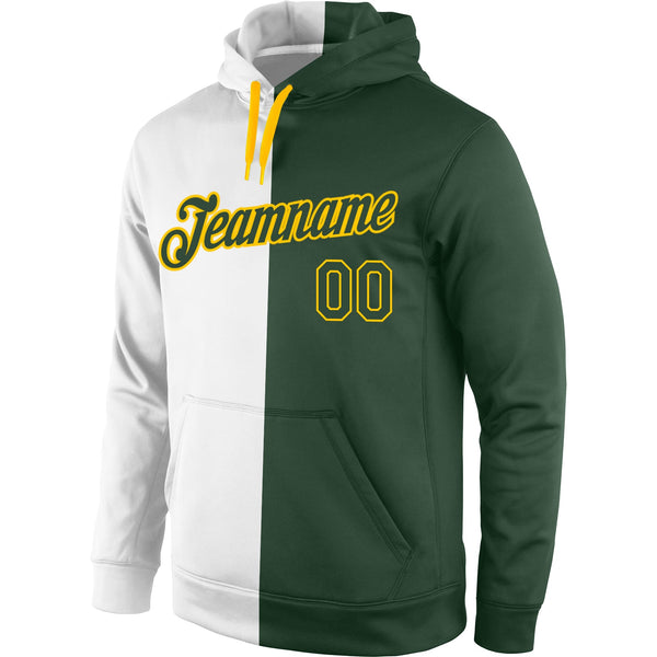 Custom Stitched White Green-Gold Split Fashion Sports Pullover Sweatshirt Hoodie alternate