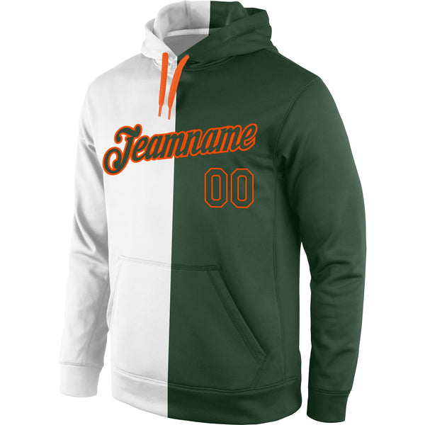 Custom Stitched White Green-Orange Split Fashion Sports Pullover Sweatshirt Hoodie alternate