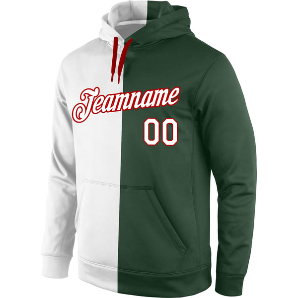 Custom Stitched Green White-Red Split Fashion Sports Pullover Sweatshirt Hoodie alternate