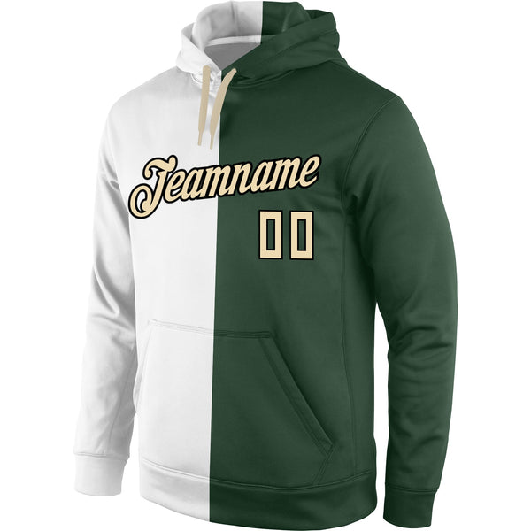 Custom Stitched White Cream-Green Split Fashion Sports Pullover Sweatshirt Hoodie alternate