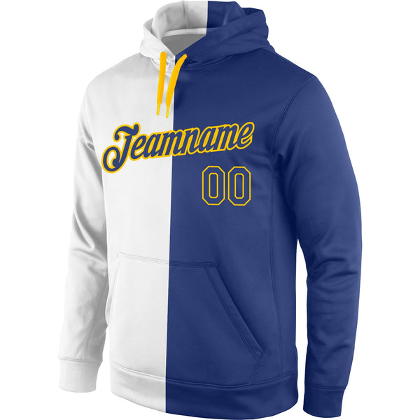 Custom Stitched White Royal-Gold Split Fashion Sports Pullover Sweatshirt Hoodie alternate