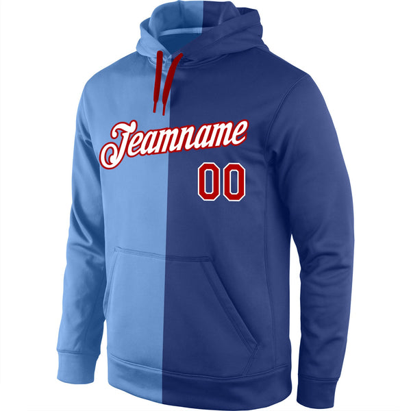Custom Stitched Light Blue Red-Royal Split Fashion Sports Pullover Sweatshirt Hoodie alternate