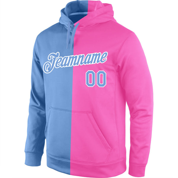 Custom Stitched Pink Light Blue-White Split Fashion Sports Pullover Sweatshirt Hoodie alternate