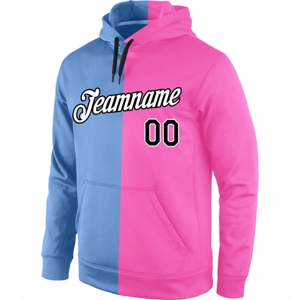 Custom Stitched Light Blue Black-Pink Split Fashion Sports Pullover Sweatshirt Hoodie alternate