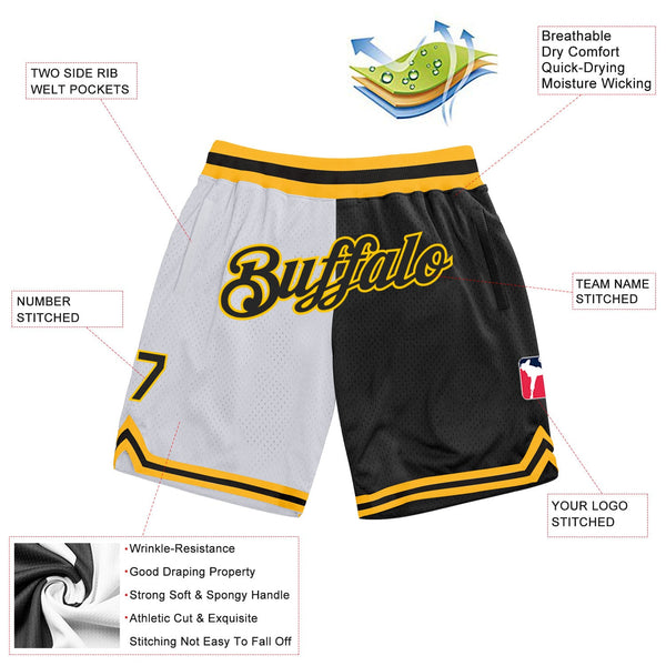 Custom White Black-Gold Authentic Throwback Split Fashion Basketball Shorts alternate