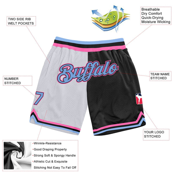 Custom White Light Blue-Pink Authentic Throwback Split Fashion Basketball Shorts alternate