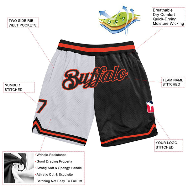 Custom White Black-Orange Authentic Throwback Split Fashion Basketball Shorts alternate