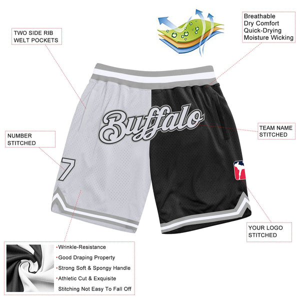 Custom Black White-Gray Authentic Throwback Split Fashion Basketball Shorts alternate