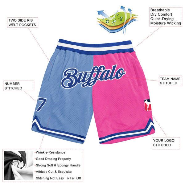 Custom Light Blue Royal-Pink Authentic Throwback Split Fashion Basketball Shorts alternate