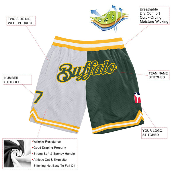 Custom White Hunter Green-Gold Authentic Throwback Split Fashion Basketball Shorts alternate