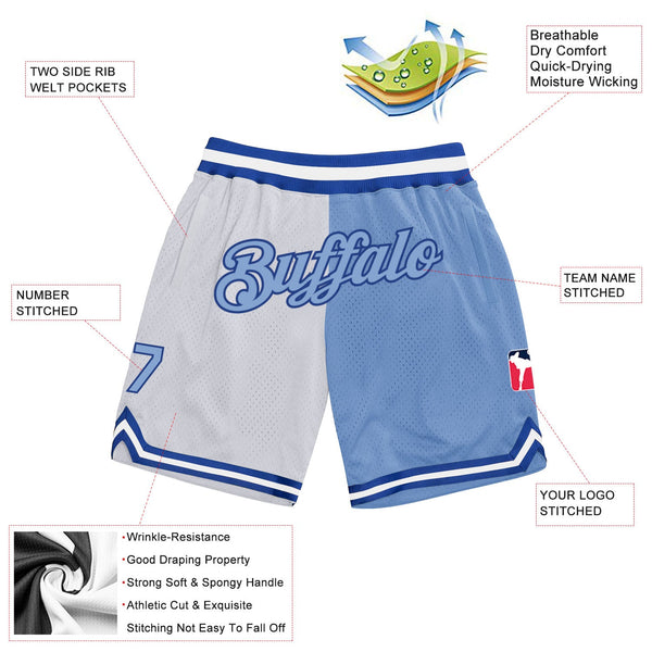 Custom White Light Blue-Royal Authentic Throwback Split Fashion Basketball Shorts alternate