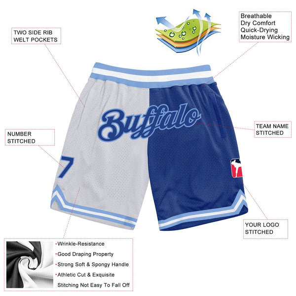 Custom White Royal-Light Blue Authentic Throwback Split Fashion Basketball Shorts alternate
