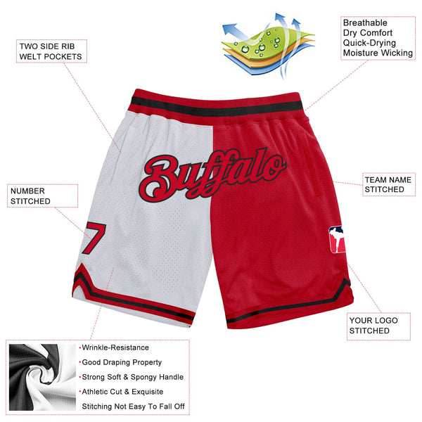 Custom White Red-Black Authentic Throwback Split Fashion Basketball Shorts alternate