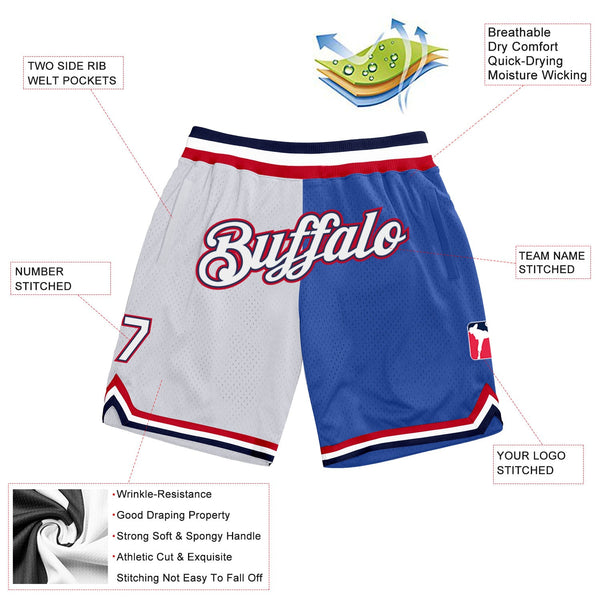 Custom Blue White-Red Authentic Throwback Split Fashion Basketball Shorts alternate