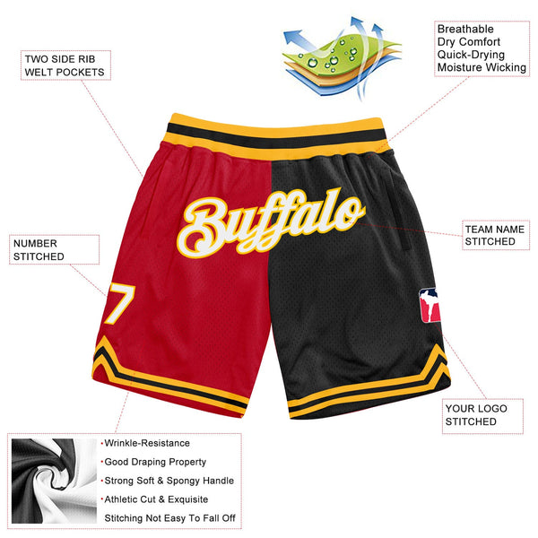 Custom Red White-Black Authentic Throwback Split Fashion Basketball Shorts alternate