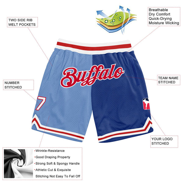 Custom Light Blue Red-Royal Authentic Throwback Split Fashion Basketball Shorts alternate