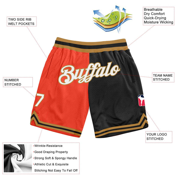 Custom Orange White-Black Authentic Throwback Split Fashion Basketball Shorts alternate