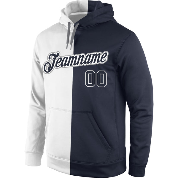 Custom Stitched White Navy Split Fashion Sports Pullover Sweatshirt Hoodie alternate