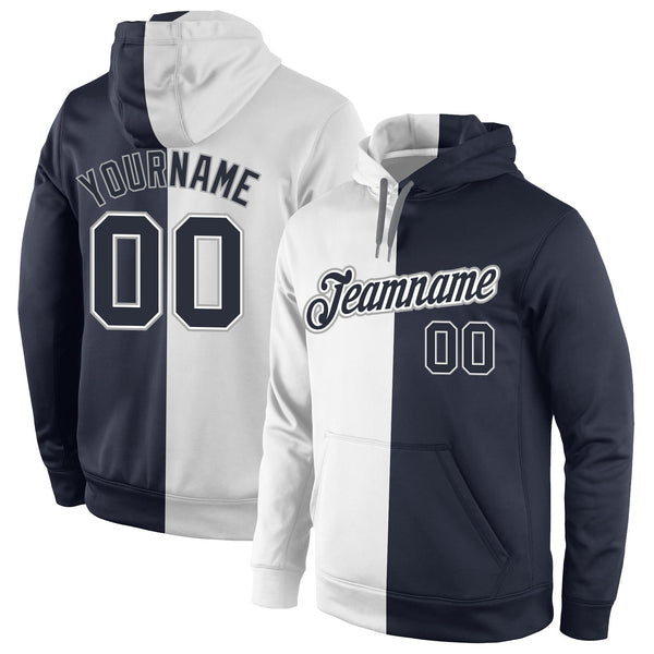 Custom Stitched White Navy Split Fashion Sports Pullover Sweatshirt Hoodie